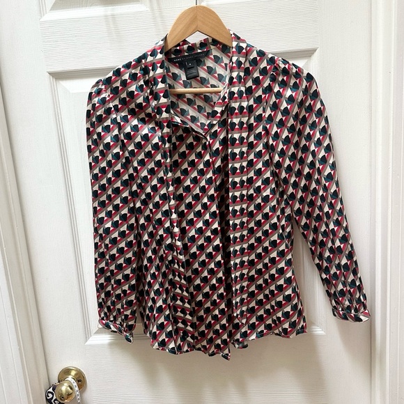 Marc By Marc Jacobs Tops - Marc By Marc Jacobs Red Black White Geometric Blouse tie neck silk cotton 2